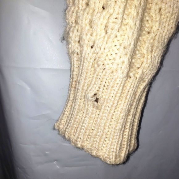 ROSMUC KNITWEAR White Wool Cable Knit Fishmans Sweater Made In Ireland - Picture 6 of 8